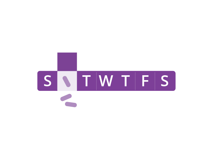 Purple Weekly Pill Box with Pills in Monday